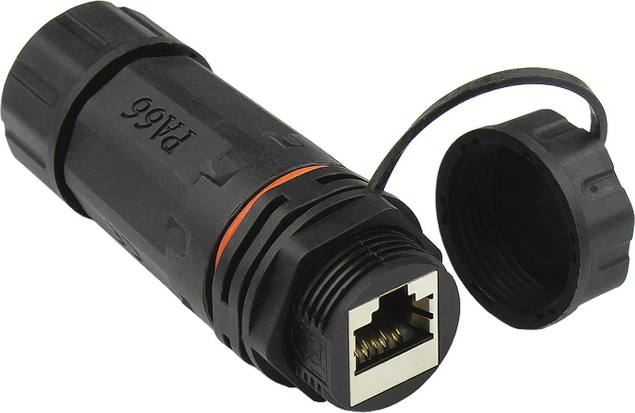 Konektor RJ-45 GoodConnections Alcasa ODC-06, Cat6a, femër, i drejtë, IP68, kontakte gold, i zi