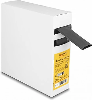 Tub termo-tkurrës DeLOCK, 5 m x 20 mm, raport 4:1, me ngjitës, i zi