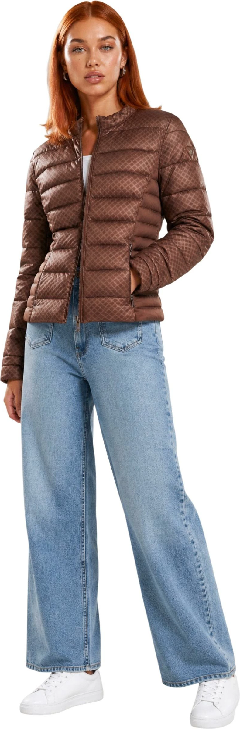 Jakne puffer për femra Guess NEW VONA BLOCK EMBOS W6YL16 W2891, kafe [Madhësia: XS]