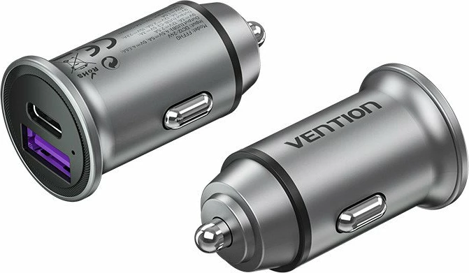 Karikues veture Vention FFFH0 30W PD/QC, 1x USB-A + 1x USB-C, 5A, gri