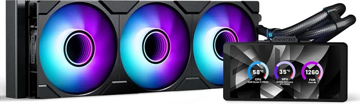 Ftohës me ujë AiO Phanteks Glacier One 360M25 LCD, 360mm, 3x120mm RGB, i zi