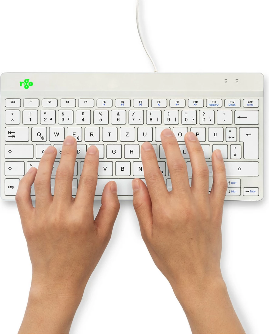 Tastierë ergonomike R-Go Compact Break, USB me kabllo, mini QWERTZ (DE), e bardhë