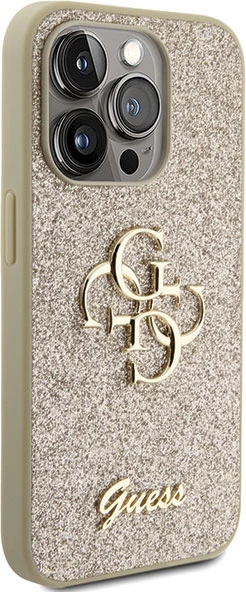 Mbështjellës Guess Glitter Script Big 4G për iPhone 15 Pro Max, Ari