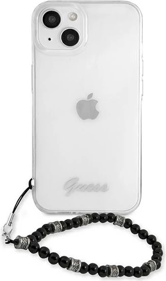 Mbështjellës Guess GUHCP13SKPSBK për iPhone 13 mini 5.4", transparent, me varëse Black Pearl