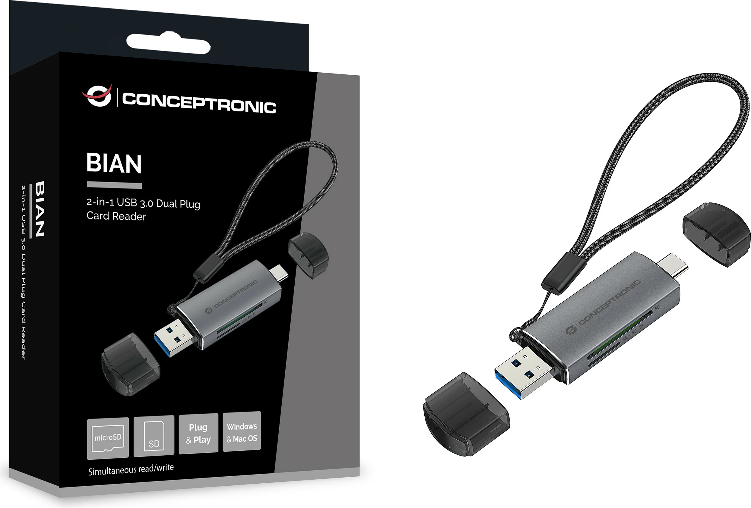 Lexues kartelash Conceptronic USB 3.2 Gen1 USB-A/USB-C, SD/microSD, 5Gbps, gri