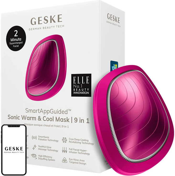 Masazhator fytyre Geske Sonic Warm & Cool Mask 9in1 me aplikacion, Magenta