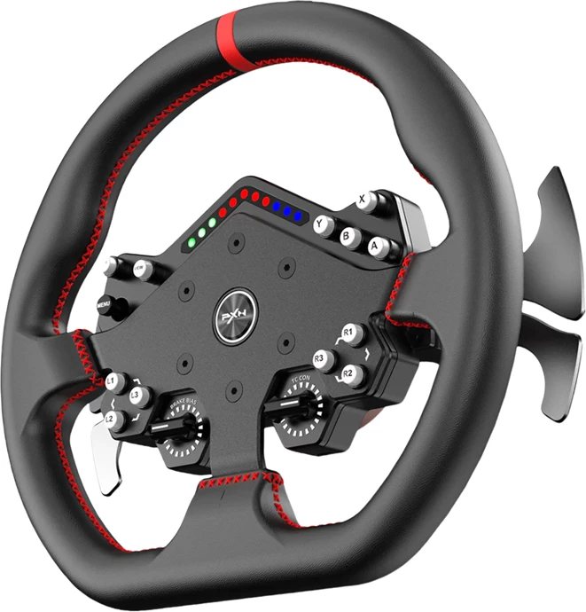 Timon gaming, PXN WDS R2, 300 mm, 13 butona programueshëm + encoder 20-sh, Quick Release, RGB, USB, kompatibil me PC Windows, i zi