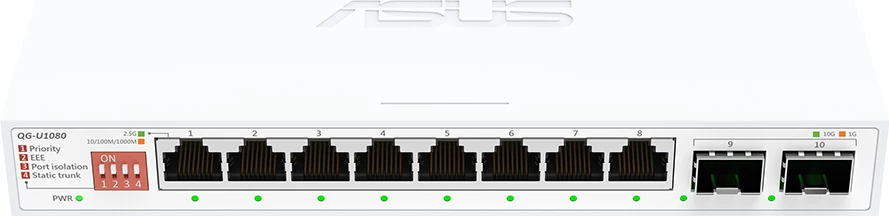 Switch ASUS QG-U1080, 8x 2.5G RJ-45 + 2x 10G SFP+, i pamenaxhueshëm, desktop, i bardhë