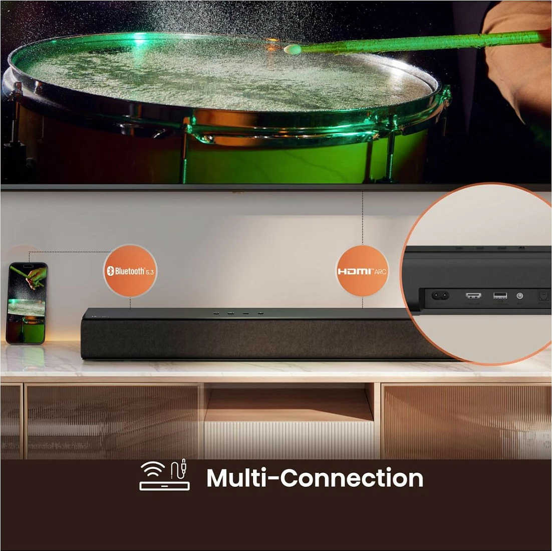 Soundbar Hisense HS1000, 2.0, 120 W, Bluetooth 5.3, HDMI ARC, e zezë