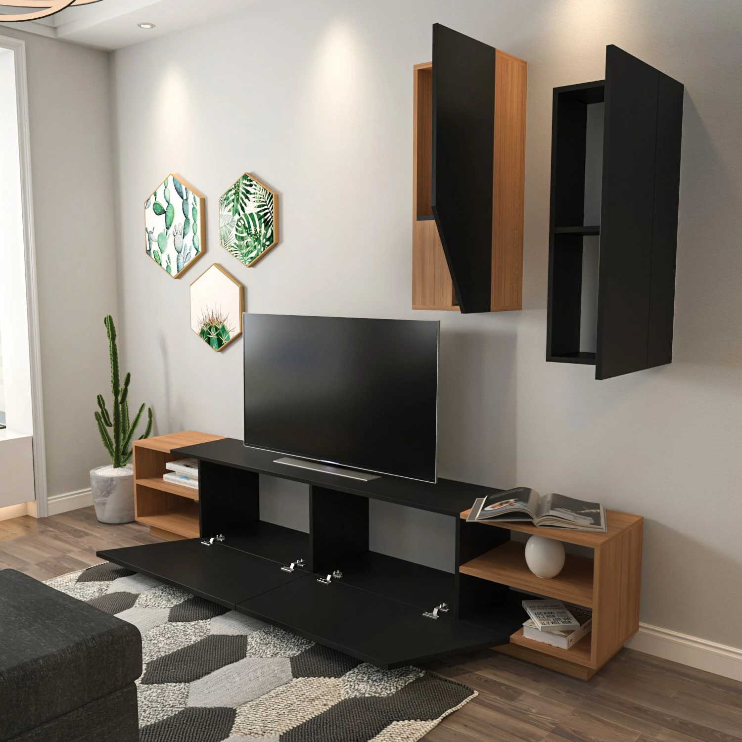 Njësi TV Hanah Home, zebra e zezë, dru tik