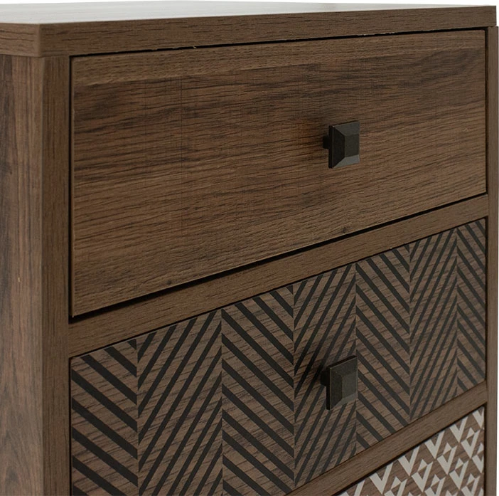 Komodinë Boho me 3 sirtarë, ngjyrë arre, 40x40x59cm