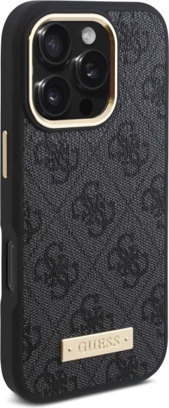 Mbështjellës Guess 4G Logo Plate MagSafe për iPhone 16 Pro, Zi