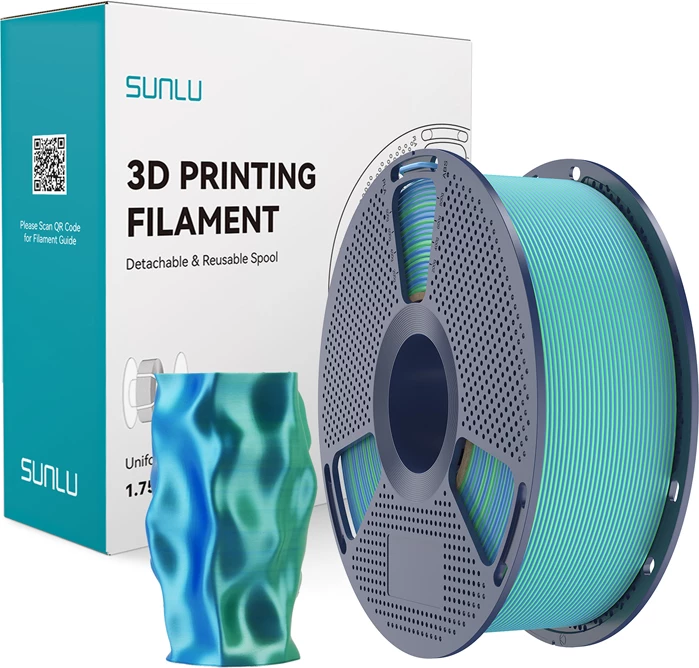 Filament 3D Sunlu PLA+ Silk Dual Color PLA+ Silk DC Blu G 1.75mm, blu-jeshile
