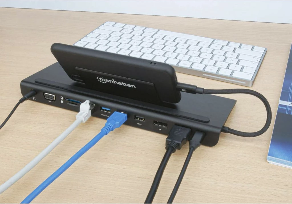 Docking station MANHATTAN USB-C 11-in-1, 4K, 3 monitorë, e zezë