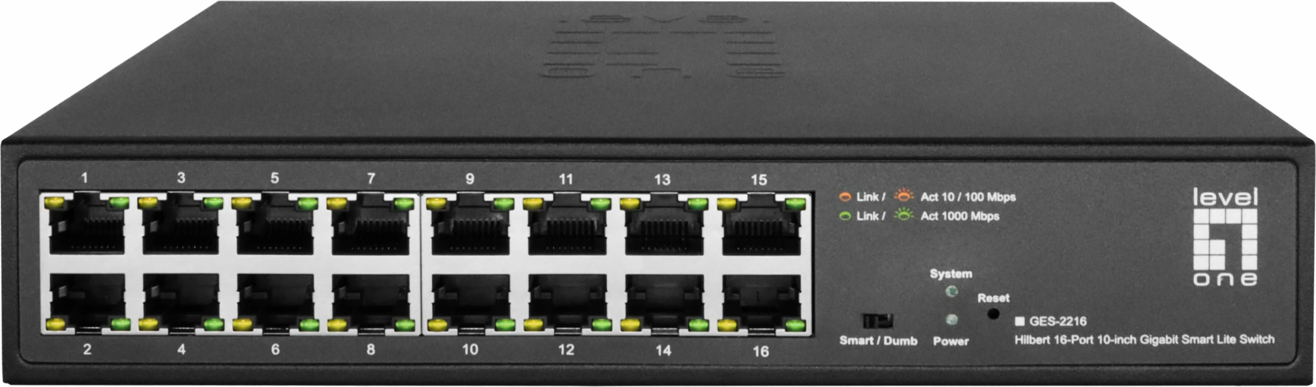 Switch LevelOne Hilbert 10” 16-Port Gigabit Smart Lite, 16 x Gigabit RJ45, Managed, L2, Rack mounting