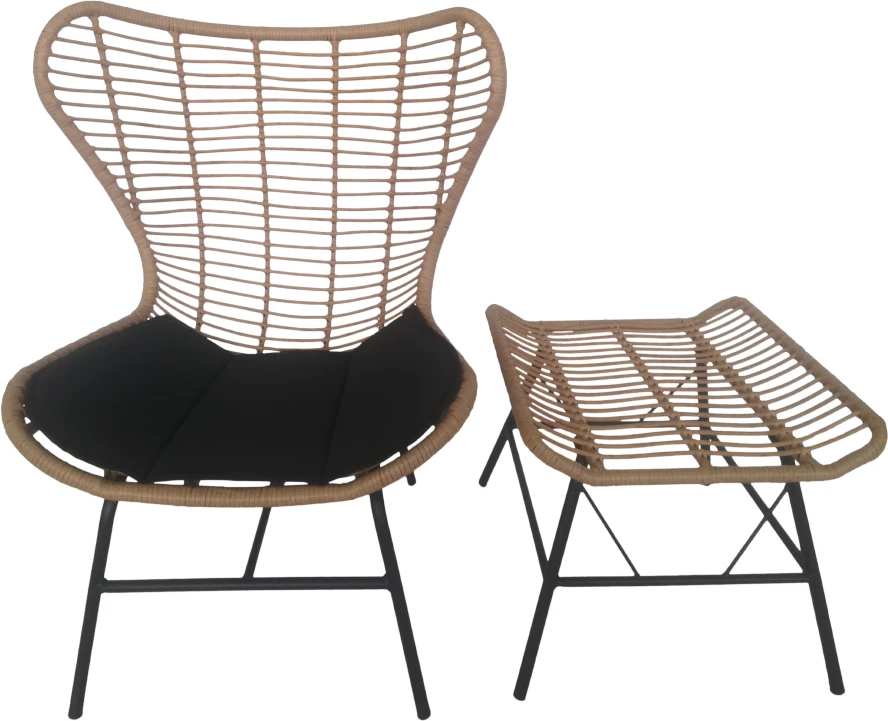 Fotel Butterfly, natyral, jastëk i zi, 89x78x106.5cm