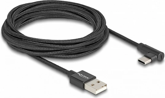 Kabllo USB DeLOCK USB 2.0, USB-A në USB-C (këndore), 3 m, e zezë