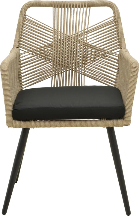 Fotel Andros, alumin i zi, litar PE bezhë, 56x60x86cm