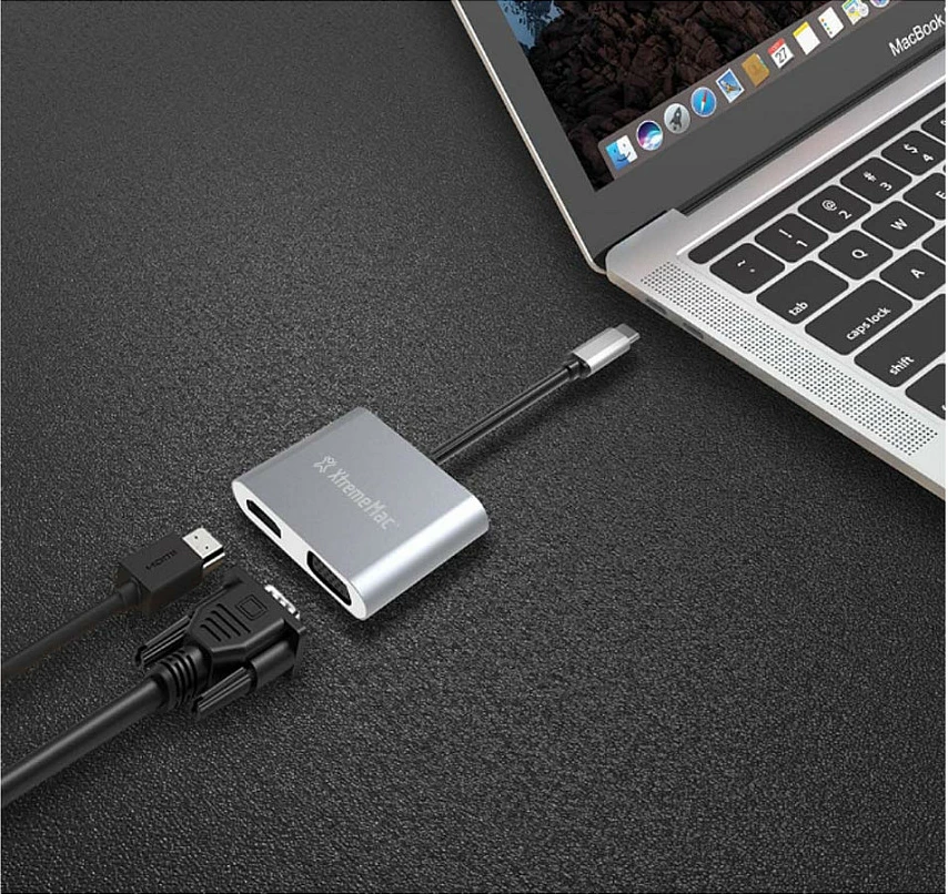 Adapter USB-C XTREMEMAC XWH-ACVH-13, HDMI/VGA, 4K 60Hz, Gri