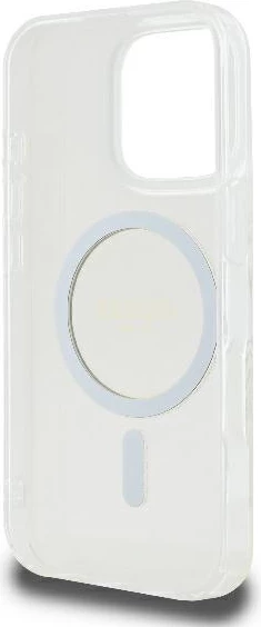 Mbështjellës Guess IML Glitter Circle MagSafe për iPhone 16 Pro 6.3", transparent