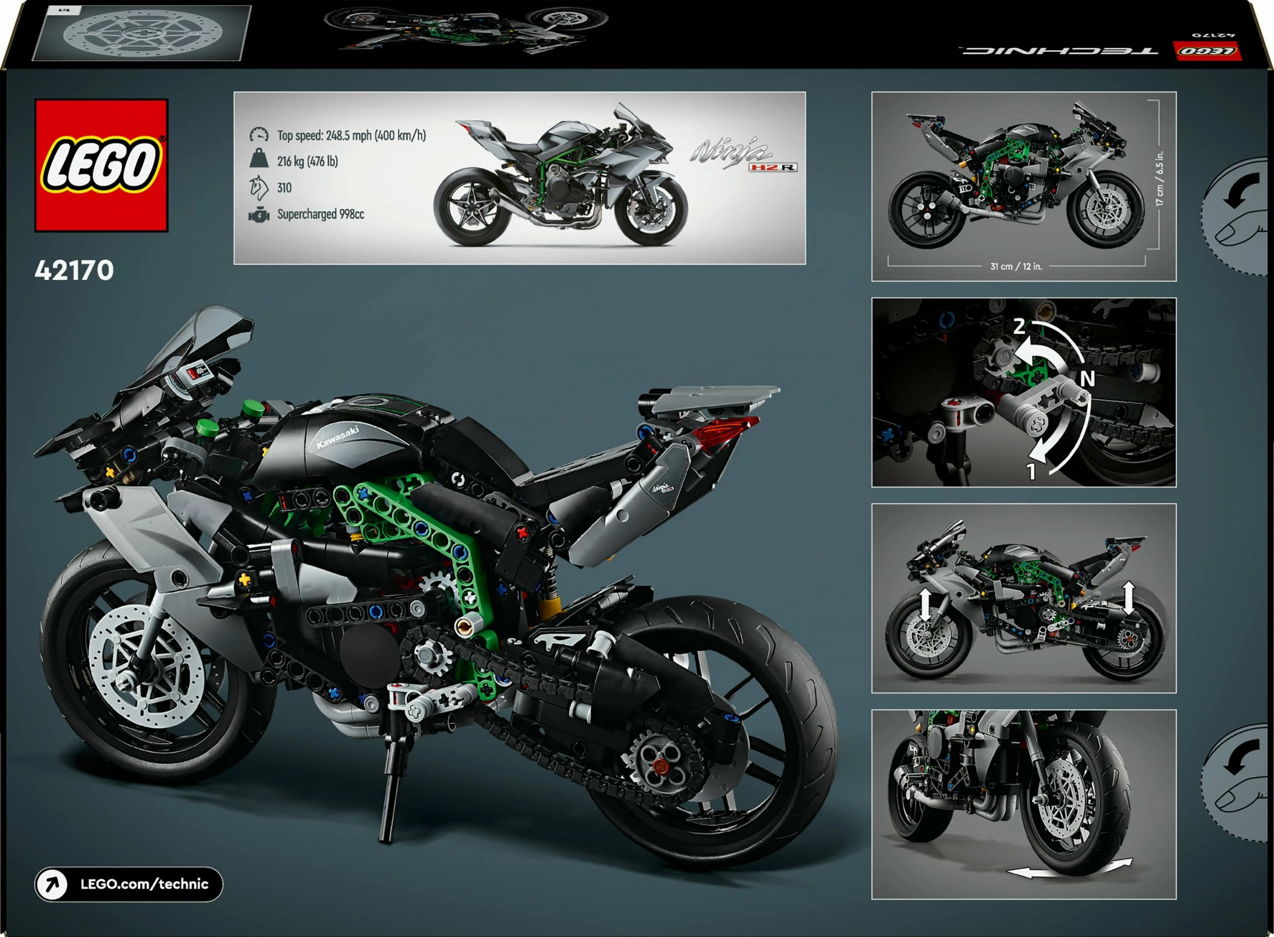 Set ndërtimi LEGO Technic Kawasaki Ninja H2R 42170, 643 copë, shkallë 1:8
