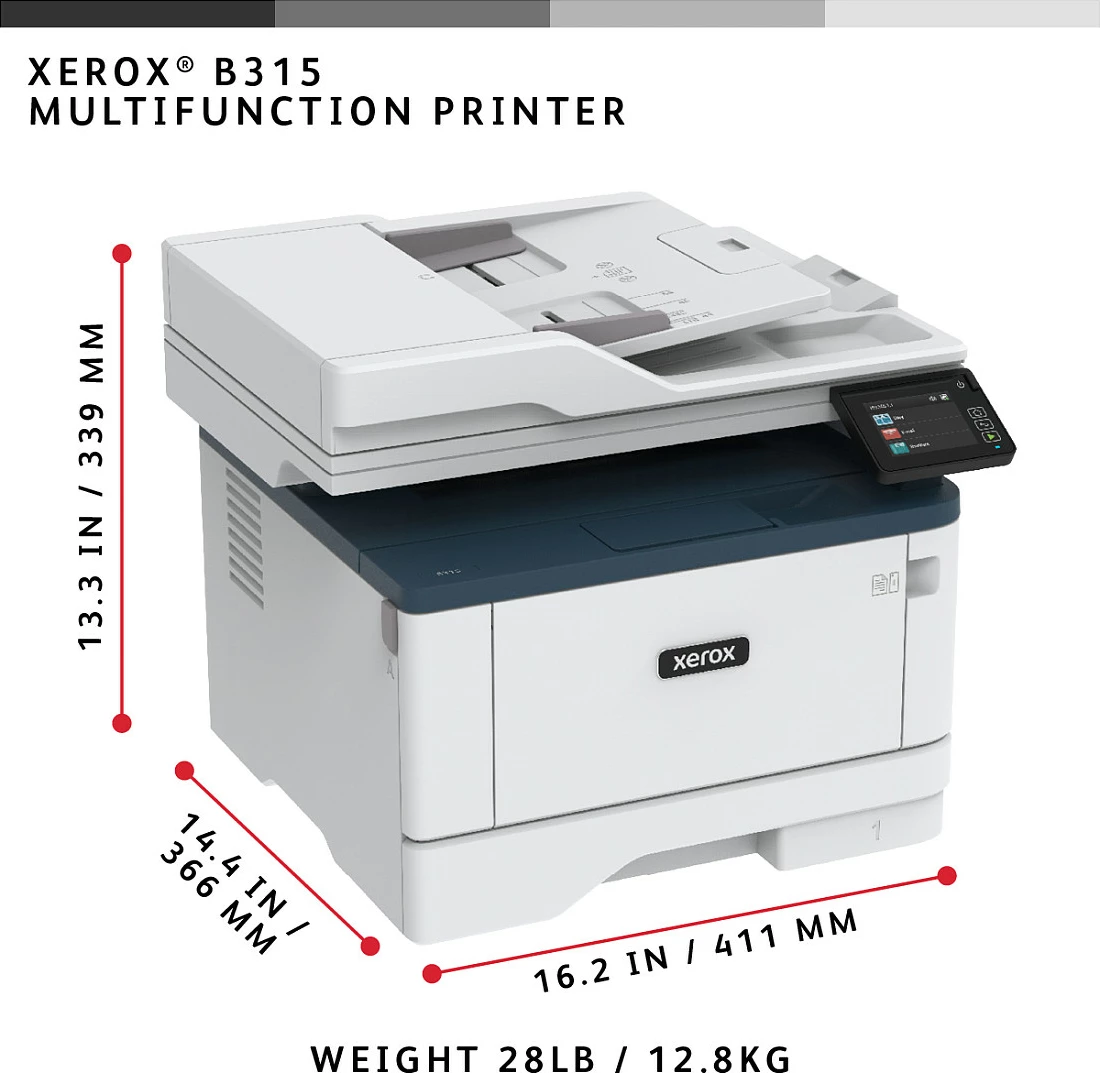 Printer multifunksional Xerox B315, laser, mono, wireless, duplex, 2 kaseta, 350 fletë, A4, blu/bardhë