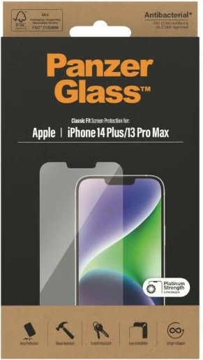 Xham mbrojtës PanzerGlass Classic Fit për iPhone 14 Plus / 13 Pro Max, antibakterial