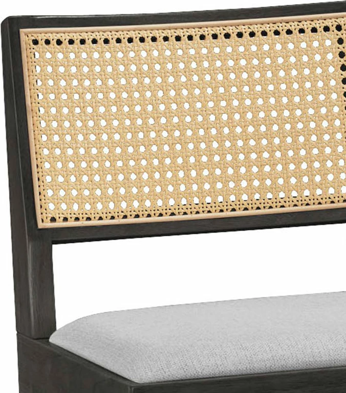 Karrige për bar Winslow, dru rubberwood, ngjyrë e zezë, ratan pvc natyral, ulëse gri, set prej 2 copë, 44.5x46x98cm