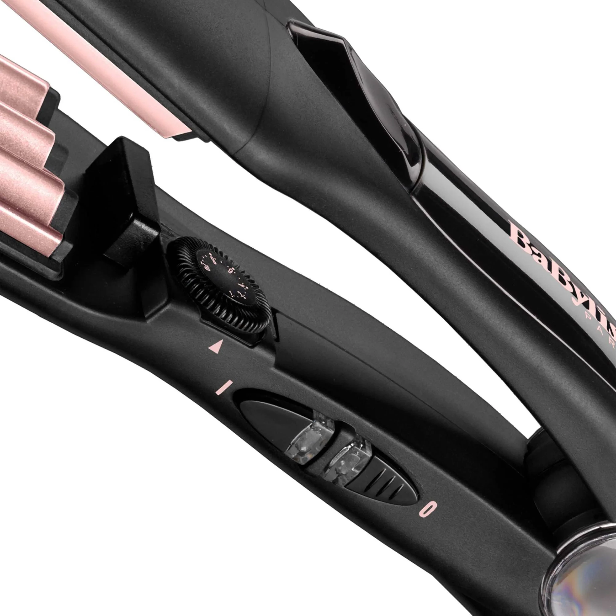 Drejtues flokësh me valë, BaByliss 2165CE, pllaka 45 mm, 120-210°C, 10 nivele, veshje turmalinë-keramike, e zezë/rozë metalike