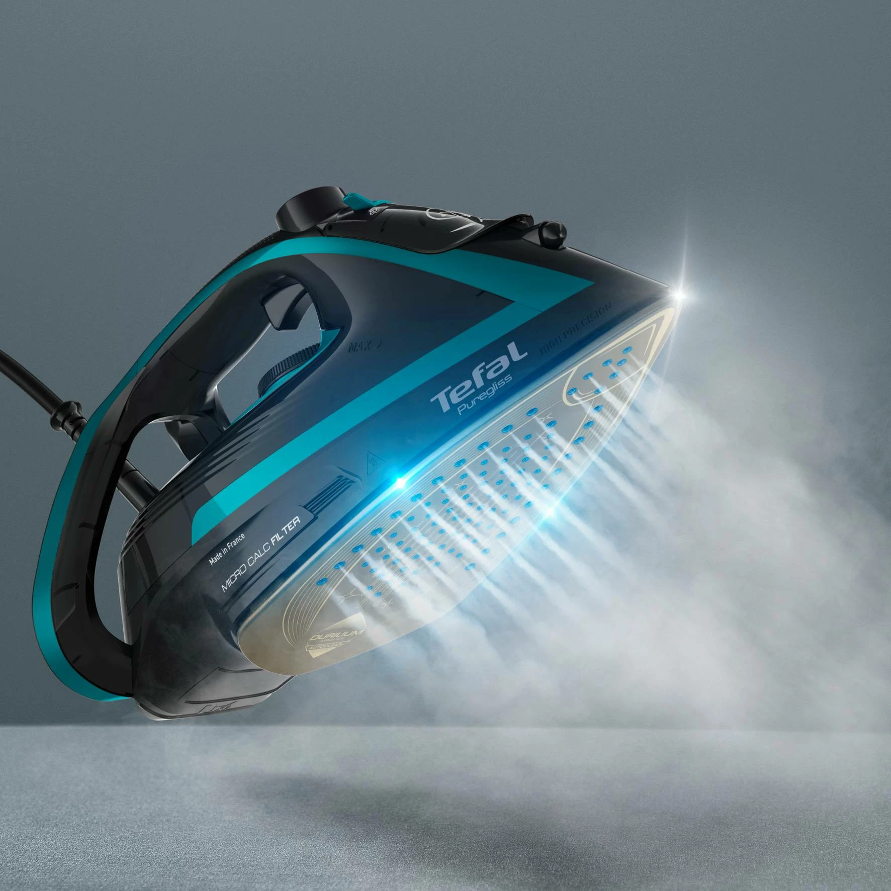 Hekur me avull, Tefal, FV8066E0 Puregliss, 3000 W, 50 g/min avull i vazhdueshëm, 280 g/min goditje avulli, depozitë 300 ml, e zezë/turkeze