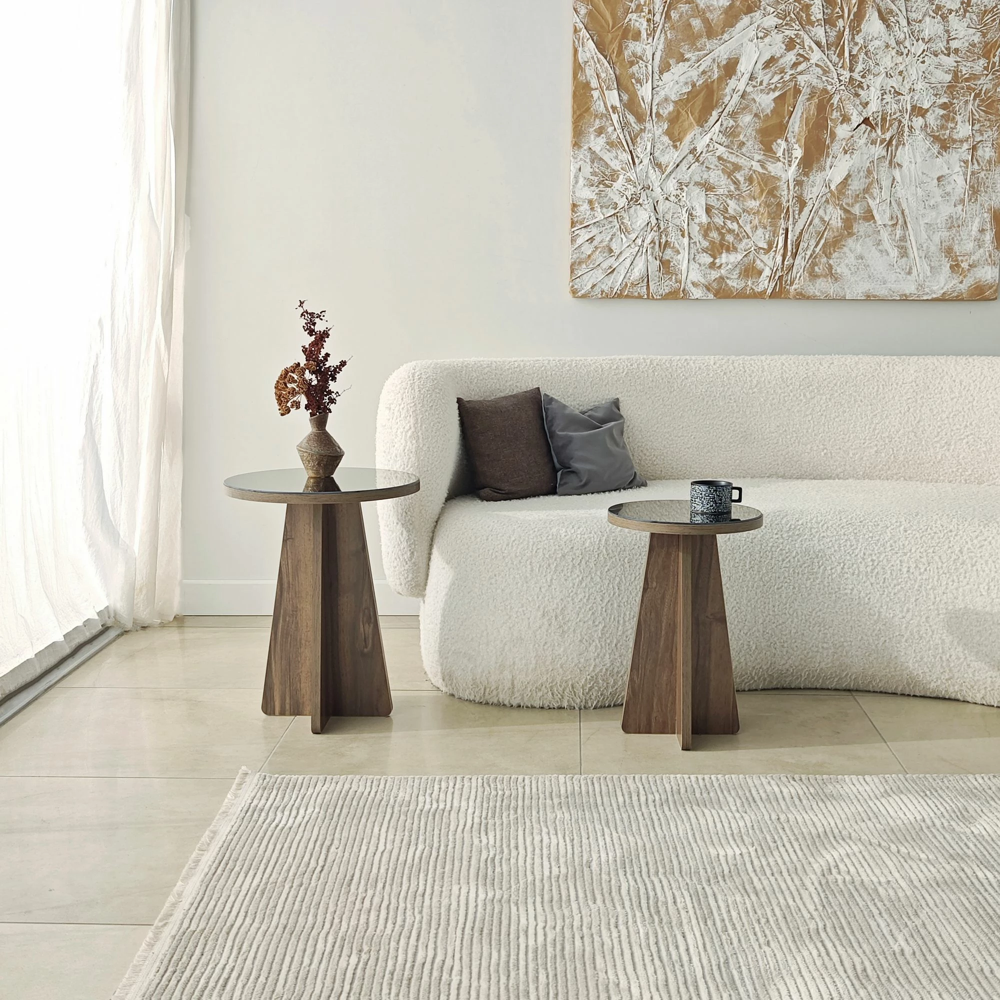Set tavolinash anësore Skye Decor, Luna 2, bronzi, arr