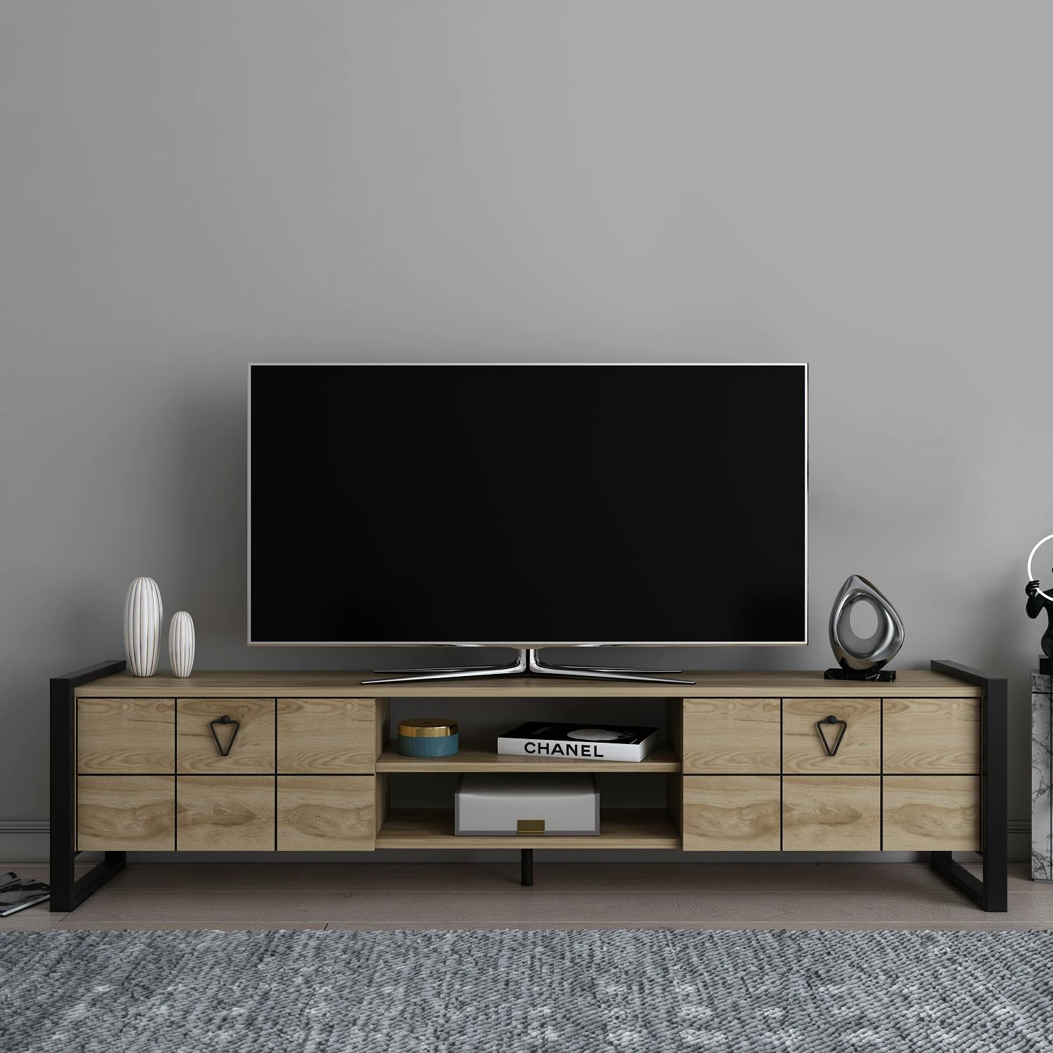 Komodë TV Skye Decor, ngjyrë lisi oud, e zezë