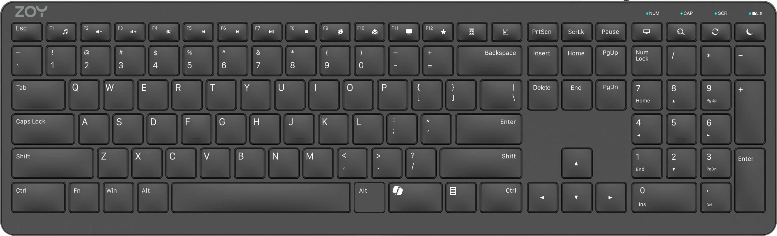 Tastierë wireless ZOY ZKB880 2.4GHz, US layout, 111 tasta, Scissor, e zezë