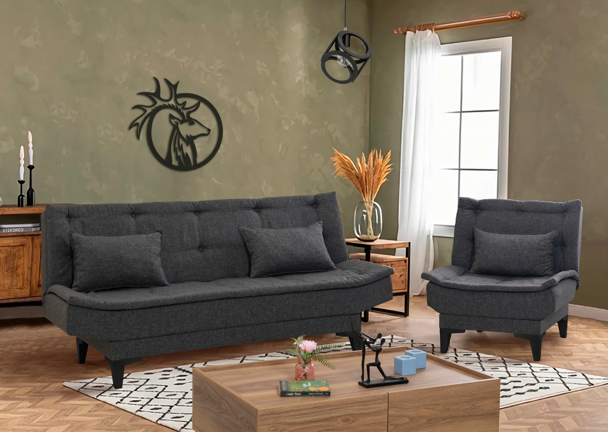 Set divani-krevat Atelier del Sofa, Santo-S-1053, antracit