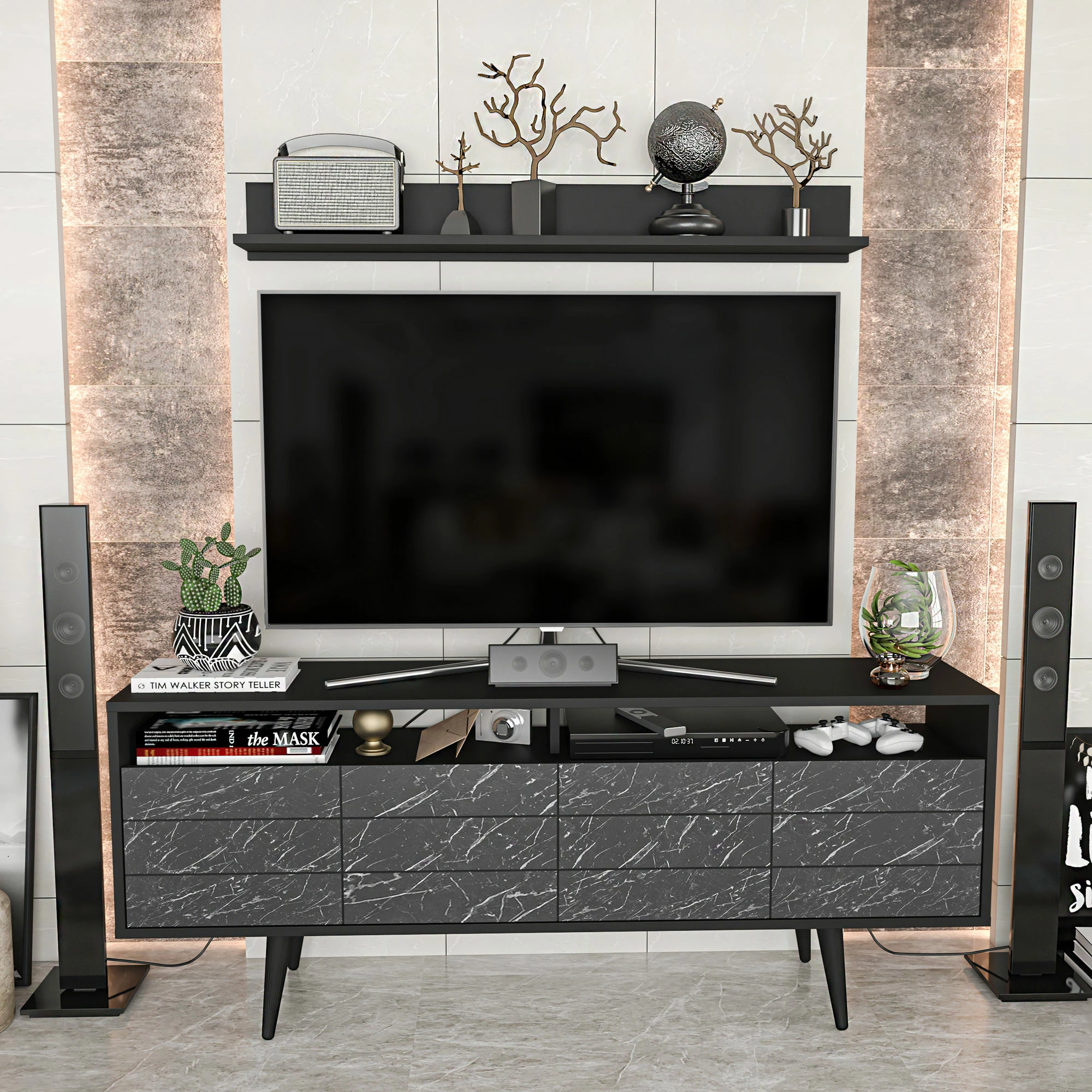 Komodë TV Skye Decor, Ola, e zezë