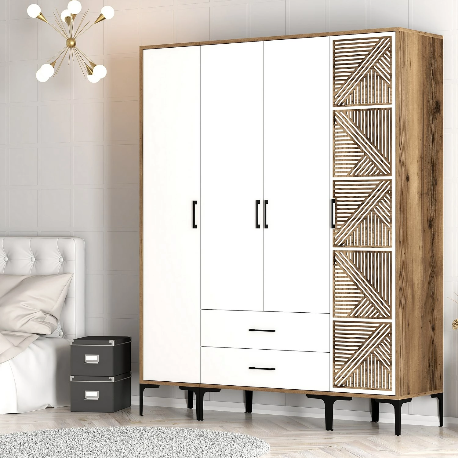 Dollap garderobe Skye Decor, ngjyrë arre dhe e bardhë, Kumsal STP