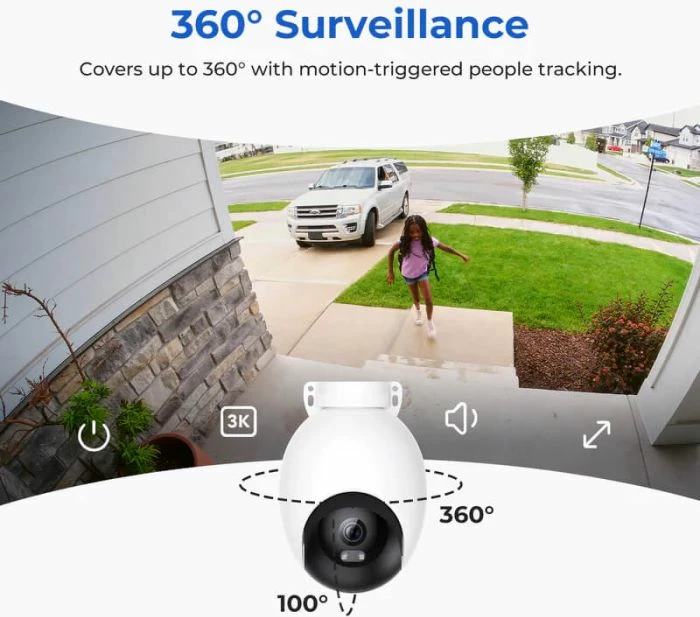 Kamerë sigurie e jashtme Wi‑Fi IMILAB EC6 3K, 360°, AI detektim person/automjet, audio dy‑drejtimësh, IP65, WiFi 6 2.4GHz, e bardhë