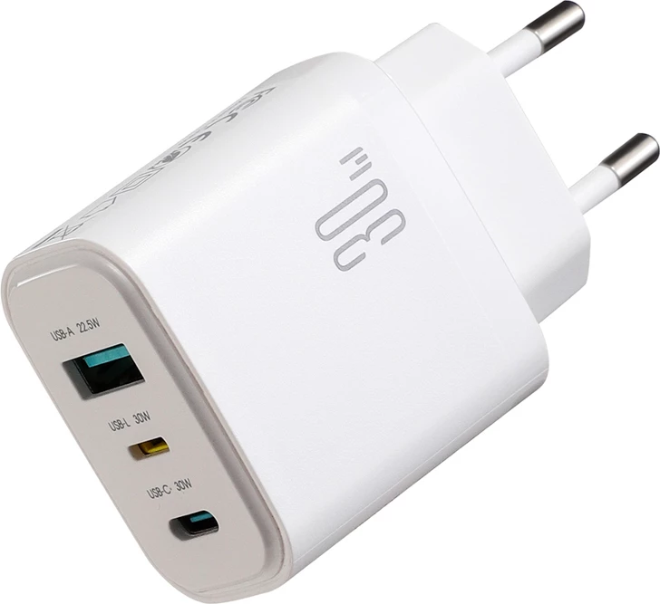 Karikues muri Joyroom JR-TG6 GaN 30W 3 porta (USB-C/USB-A/Lightning) prizë EU, i bardhë