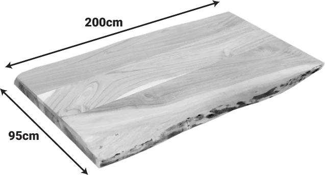 Sipërfaqe tavoline Pozier, dru akacie masiv, ngjyrë natyrale, 200x95x4cm