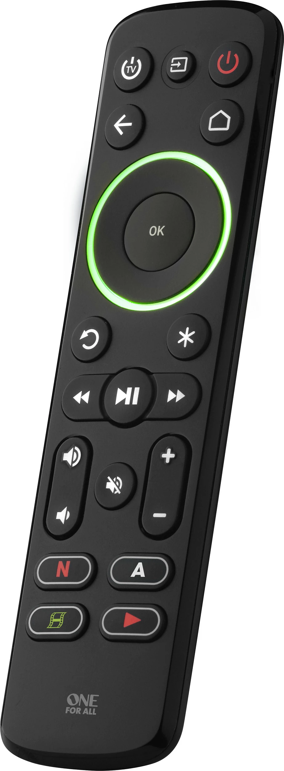 Telekomandë universale One for All Streamer, për TV/Streaming Box/Audio, me ndriçim, e zezë