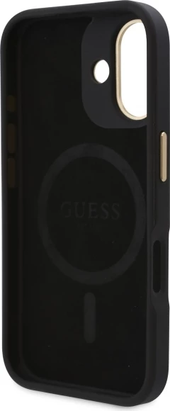 Mbështjellës Guess 4G Logo Plate MagSafe për iPhone 16, Zi