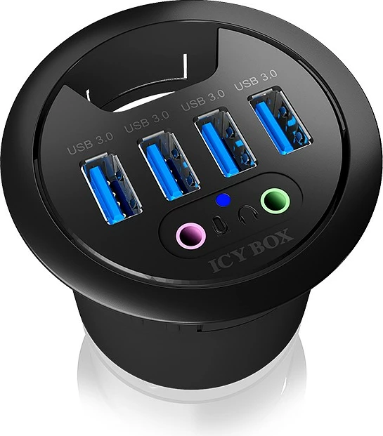 USB hub ICY BOX IB-HUB1403A, 4 porta USB 3.0, audio in/out, plastikë, e zezë