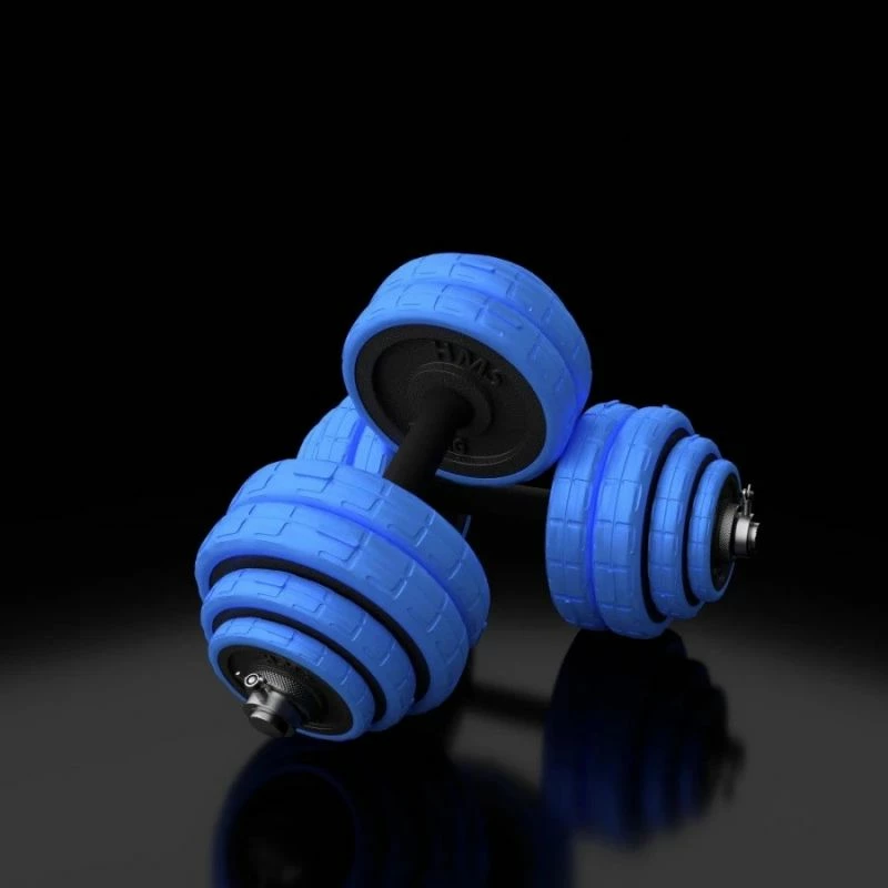 Set pesha 2-në-1 barbell dhe dumbbell HMS, unisex, argjend e kaltër
