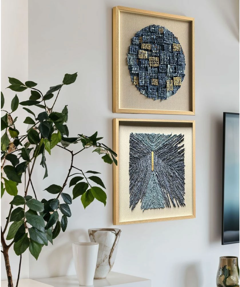 Pikturë dekorative Azure World, letër, xham, bezhë-blu-natyrale, 80x80x4 cm