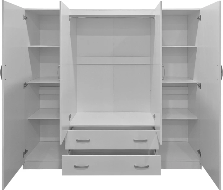 Dollap katërkanatësh me 2 sirtarë, Alvia, i bardhë, 200x51x180cm