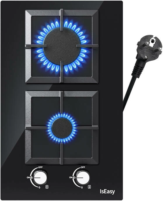 Pjatë gatimi me gaz IsEasy MGBG-312S2C, 2 djegës, xham, e zezë