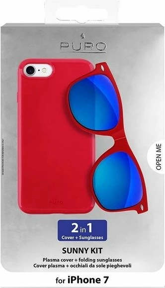 Set mbështjellës silikoni + syze të palosshme Puro Sunny Kit IPC747SUNNYKIT1RED për iPhone 7/8, e kuqe