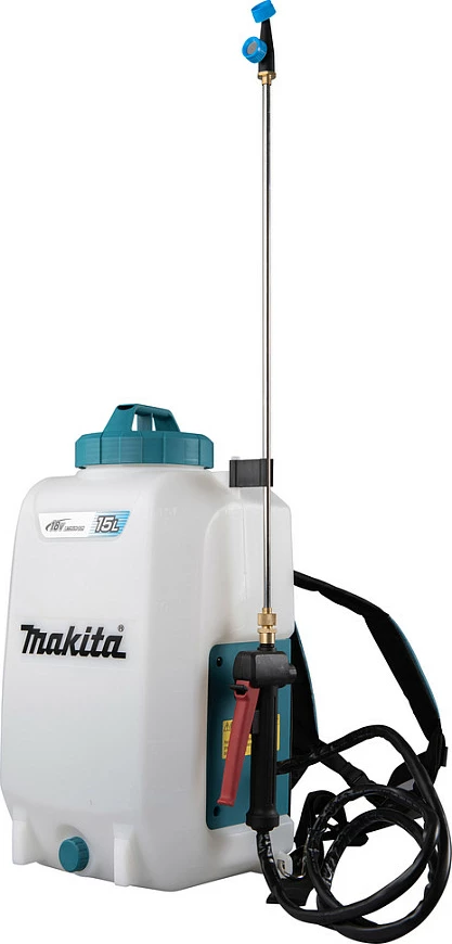 Spërkatës kopshti me bateri Makita DUS158Z, 18V, rezervuar 15L, spërkatës shpine, blu/bardhë