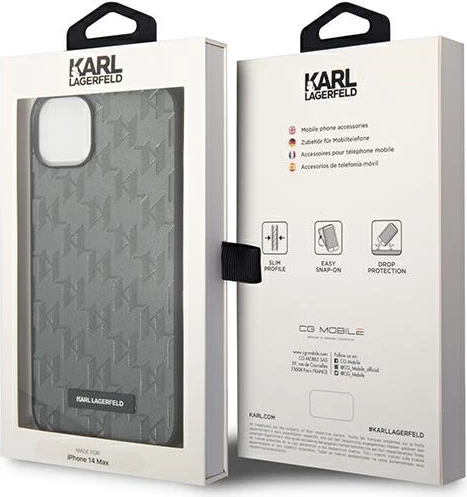 Mbështjellës Karl Lagerfeld KLHCP14MSAKLHPG për iPhone 14 Plus 6.7", Saffiano Mono Metal Logo, Gri