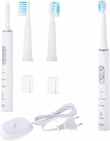 Furçë dhëmbësh sonike elektrike ADLER AD2175, 30,000 VPM, 3 modalitete, IPX7, bardhë, set me 2 koka + karikues induktiv